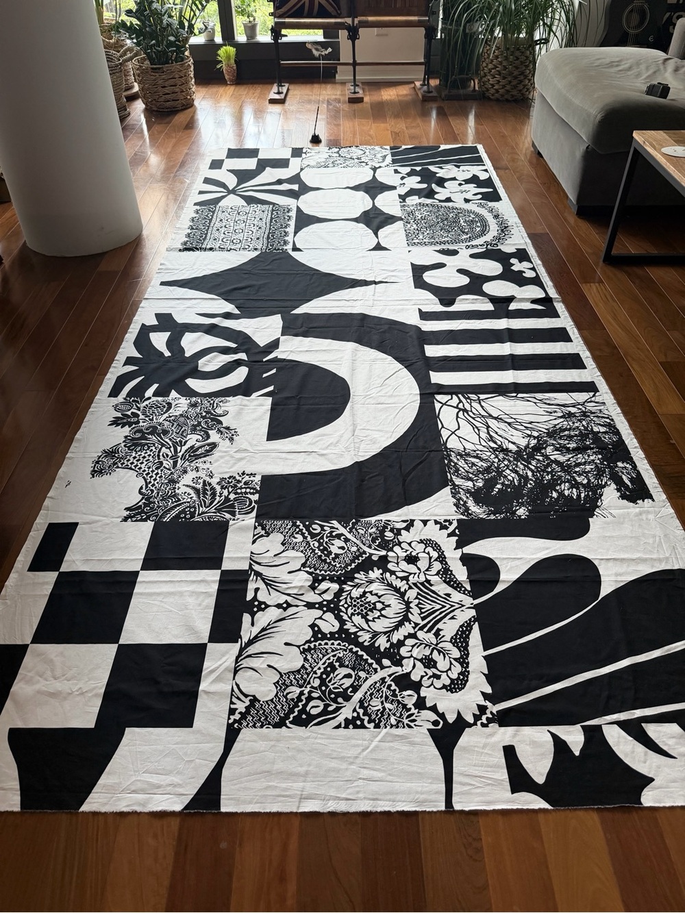 Marimekko Black & White Cotton Abstract Fabric 54”x130" wide.